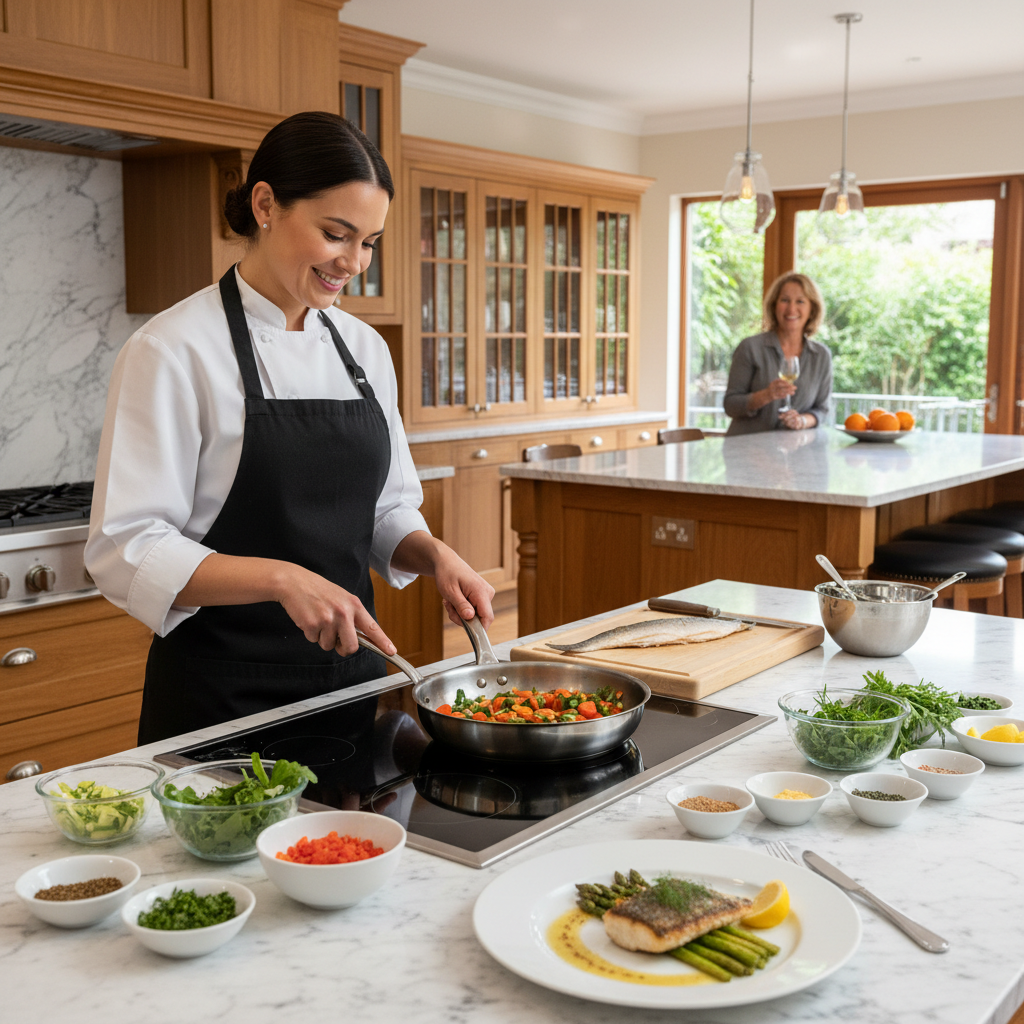 Un chef cuisine dans une cuisine familiale